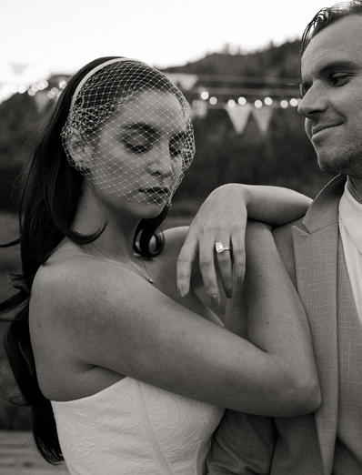 bride and groom in black and white photo